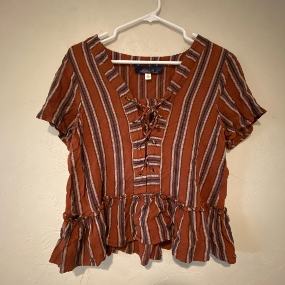 Blue Rain Orange Stripped Vintage Blouse